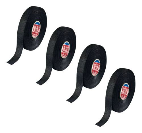 Kit 4 Fita Isolante De Tecido Para Chicote 25m Preto Tesa