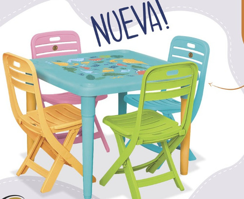 Mesa Infantil Con 4 Sillas Plegables Bambi