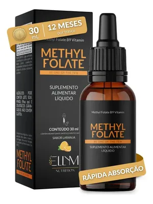 Vitamina B9 Metilfolato Calcio Gotas Sublingual 30mL Sabor Laranja Auxilia Funcionamento Sistema Imune Formula Concentrada 500mcg Dose Ellym Nutrition