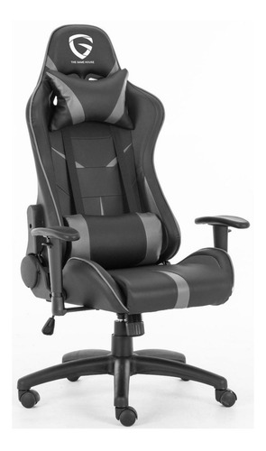 Silla de escritorio The Game House Nova D-328 gamer ergonómica negro y gris con tapizado de cuero sintético
