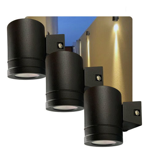 Kit 3 Arandelas 5w Sobrepor Externa Prova D'água Estrutura Preto