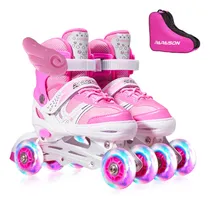 Comprar Rollers 4 Ruedas Patin 2 En 1 Luz Led Aluminio Infantil Rosa