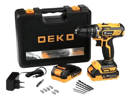 Parafusadeira Furadeira Deko 20V 3/8" com 2 Baterias e Maleta