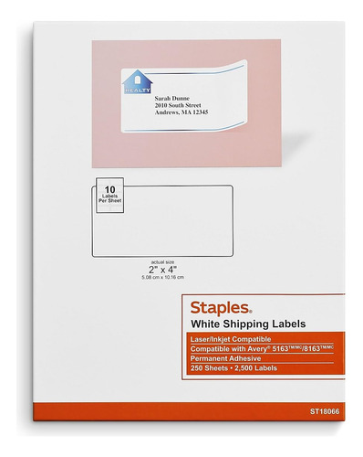 Etiquetas De Envío Staples St18066-ccvs 2x4 Pulgadas 5000/ca