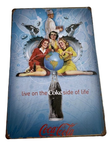 Cuadro Metálico Decorativo Mural Mundo Coca-cola 20 X 30 Cm 