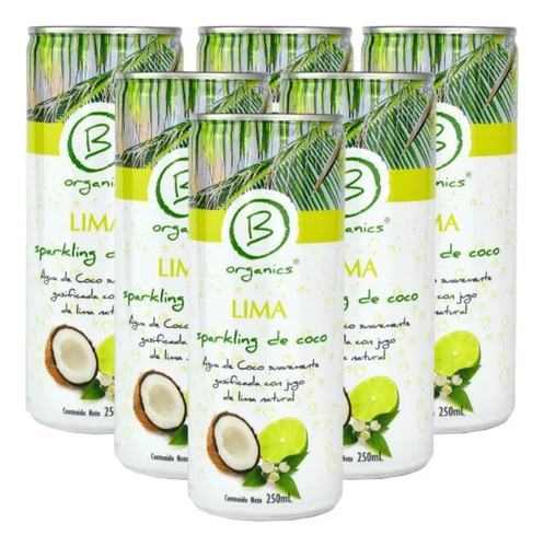 6 Pack Agua De Coco Con Gas 250ml Limon - Be Organics