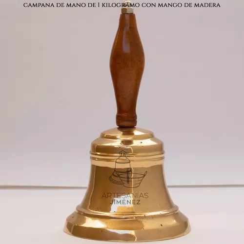 Alomejor Campana de mano de cobre sólido mango de madera escuela recepción cena tienda madera hotel mano campana oro 