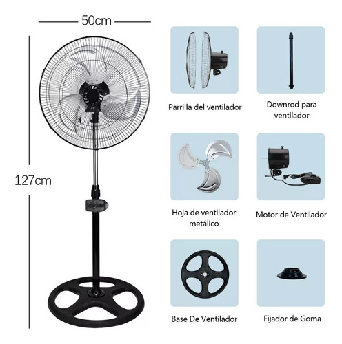 3pz Ventilador Metalico Kit 3en1 De Pie Pared Piso Pedestal 50 Cm 60 Hz Negro Plata Acero Inoxidable 3