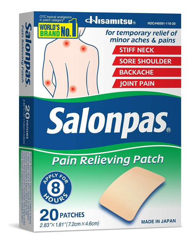 20 Parches Analgesicos 7.2 X 4.6 Cms Salonpass Importado