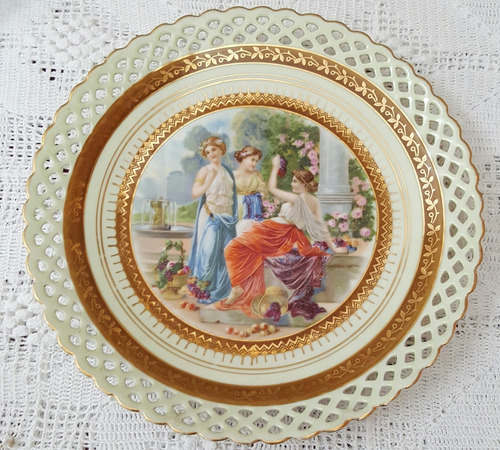 Plato Colección Porcelana Antigua Bavaria Calado Con Escenas