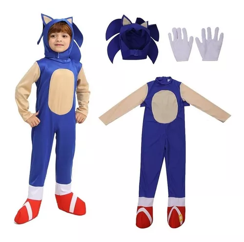 Fantasia Sonic Infantil Completa (macacão, gorro, luvas e pantufas) (P)