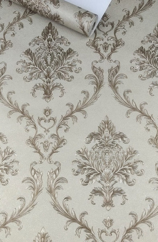 Imagem 2 de 6 de Papel De Parede Vinílico Textura Damask Alto Luxo Marrom