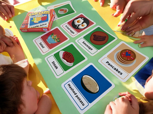 Tarjetas De Aprendizaje De Vocabulario De Comida En Inglés 45 Pzas | Tamaño: 18x22 Cm | Tarjetas Educativas En Inglés Teach Play| Flash Cards Restaurant