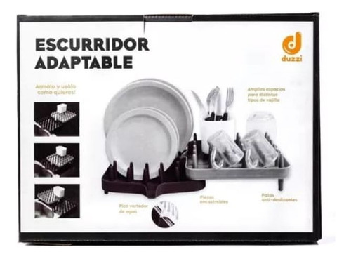 Escurridor Platos Adaptable Con Escurre Cubiertos Duzzi Gris