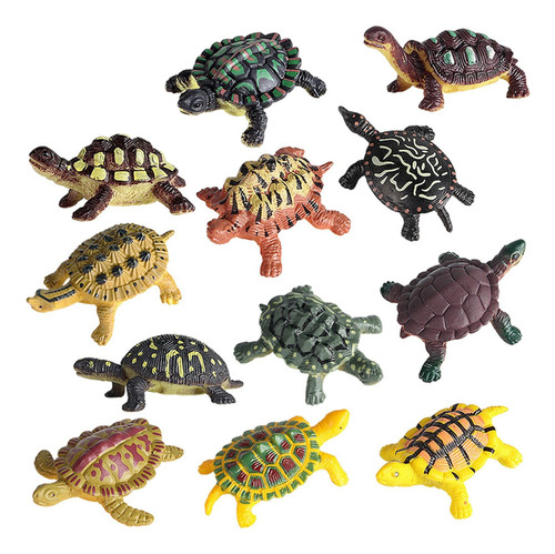 E Para 12pcs Simulação Bonecos De Ação De Tartarugas De