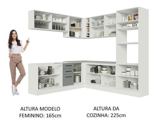 Cozinha Completa Cant Madesa Agata 459001 Arm Bal S Tamp Bc Cor Branco/Cinza