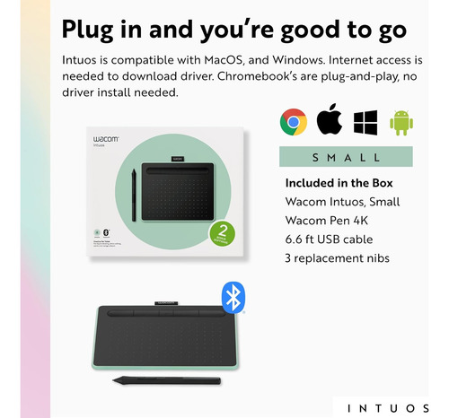 Wacom Intuos Ctl4100wle0 Bluetooth Tableta Chica Color Verde