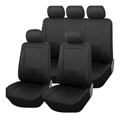 Cubre Asiento Universal Negro Con 5 Cabeceras Eco Cuero