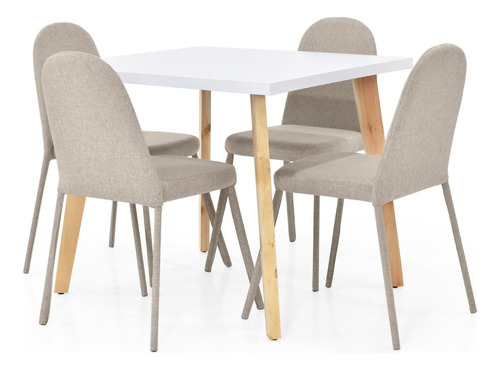 Comedor Tiza 4 Puestos Y Sillas Dublin Tela Color Beige