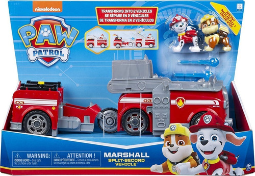 Paw Patrol Carro Bomberos Transformer 2en1 Marshall + Rubble