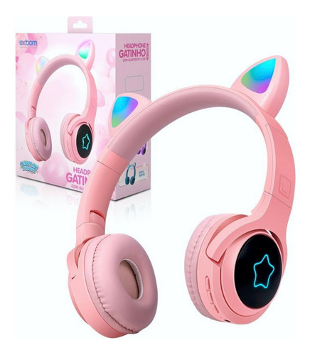 Fone De Ouvido Gatinho Dobrável Bluetooth - Rosa