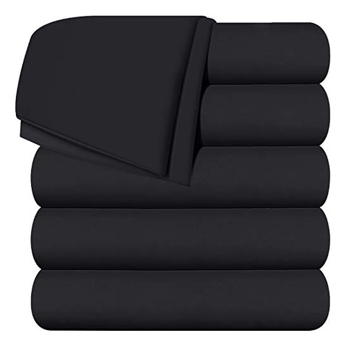 Juego De Sabanas Planas 6 Pz Tamaño Queen Size Color Negro Negro Liso