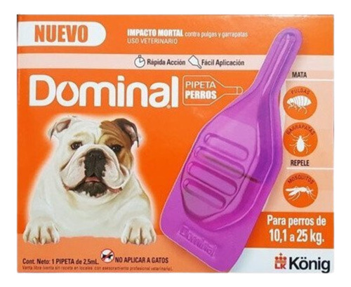 Pipeta Perro Antipulgas Y Garrapatas Dominal 10 A 25 Kg