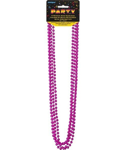 Collares Plásticos Metalizados De Perlas Fucsia