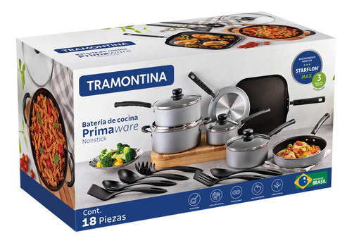 Batería De Cocina Tramontina Primaware 18 Piezas Color Gris