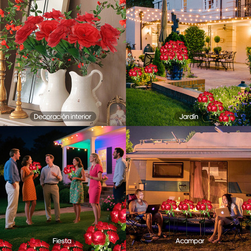 2 Luces Solares De Rosas Flores Para Decoración Jardín Exterior rojo lamparas solares jardin lampara led solar