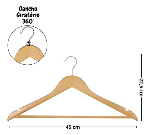 Cabides De Madeira Com Rachadura Para Alça - Kit Com 09 Unds