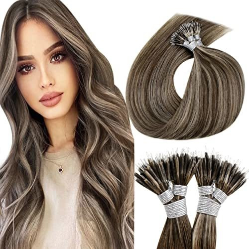 Hetto Balayage Nano Anillo Pelo Extensiones Marrón Jzqny