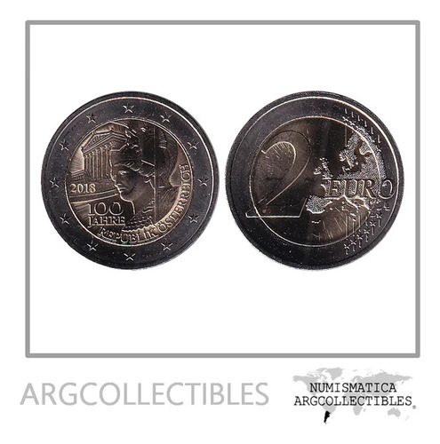 Austria Moneda 2 Euros 2018 100 Aniv Bimetalica Km-3275 Unc