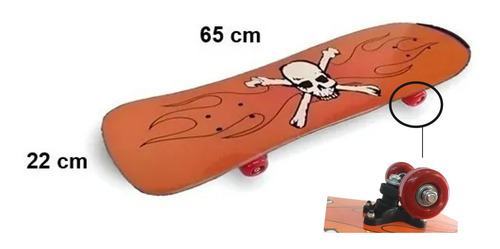Imagen 2 de 8 de Skate Patineta Doble Dibujo Infantil 65cm X 22cm Naranja