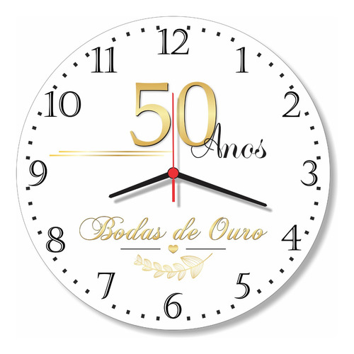 Relógio De Parede Bodas Ouro 50 Anos Presente Casamento 30cm