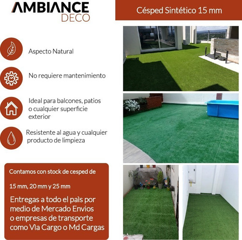 Césped Sintético Pasto Artificial 15 Mm Ancho 2 Mt