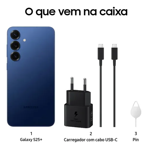 レア 美品 Samsung Galaxy S25+ ブルー 海外版 Samsung Galaxy S25+ 5g, 256gb, 12gb, Câmera Tripla - Azul marinho