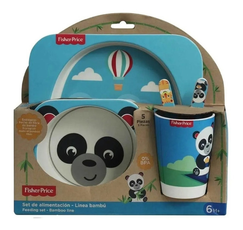 Set Para Bebe Panda Plato Vaso Cubiertos Fisher Price 5pz