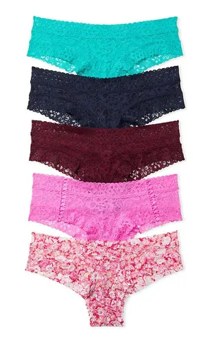 Kit Calcinha Victorias Secret Em Renda Cheeky Panties 5peças