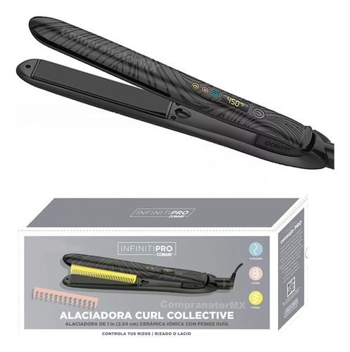 Alaciadora Rizadora Cabello Cerámica Iones Conair Digital Color Negrales