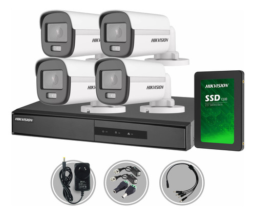 Kit Seguridad Hikvision Dvr 4ch + 4 Camara 2mp Colorvu +disc