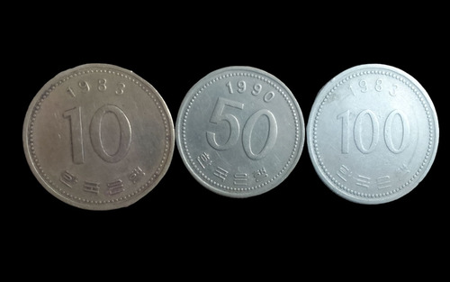 Monedas Corea Del Sur 10,50 Y 100 Won 1983-1990