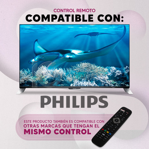 Control Remoto Compatible Con Philips Smart 40pf149 Netflix Y Youtube Incluye 4 Pilas Divitech® Aaa