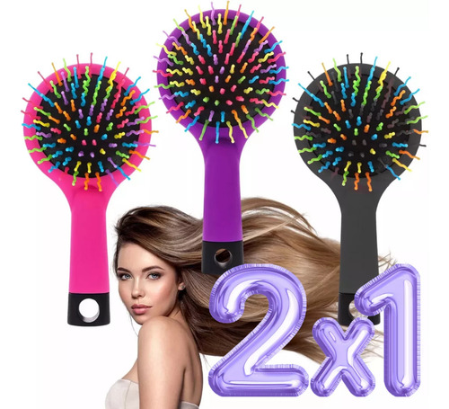 Cepillo Arcoíris Cerdas Onduladas Cabello Peine De Rizos 2pz Color Al Azar
