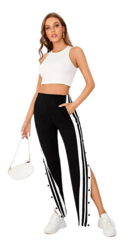 Imagem 9 de 10 de Kit 2 Calça Pantalona Fenda Listra Botões Laterais Flare