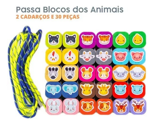 Jogo Alinhavo Educativo Passa Blocos Dos Animais -mdf