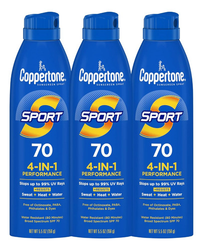 Protector Solar Coppertone Spray Sport Spf 70, 3 Pack 