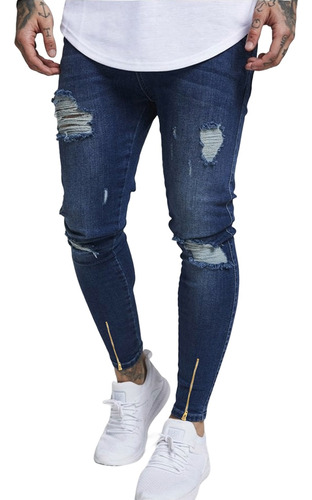 Calça Masculina Jeans Rasgada Premium Destroyed Lycra Ziper