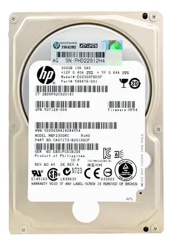 Disque Dur HP Entreprise SAS 2.5" 300GB 10K 6Gb/s - Réf. EG000300JWEBF - Occasion Testé