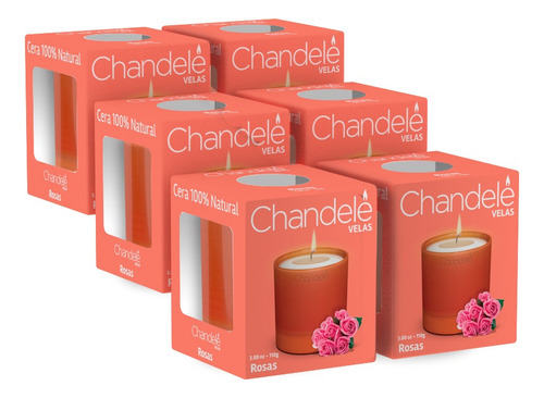 Pack 6 Velas Chandelé Aroma Rosas Vaso De Barro